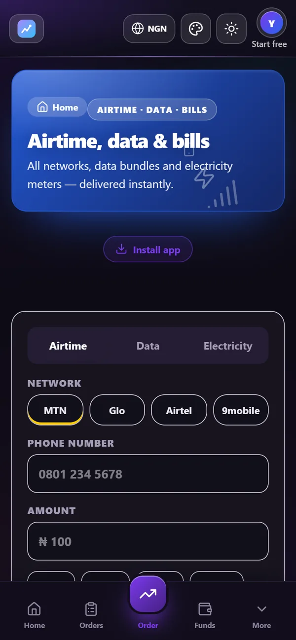 Airtime, data & bills in the storefront