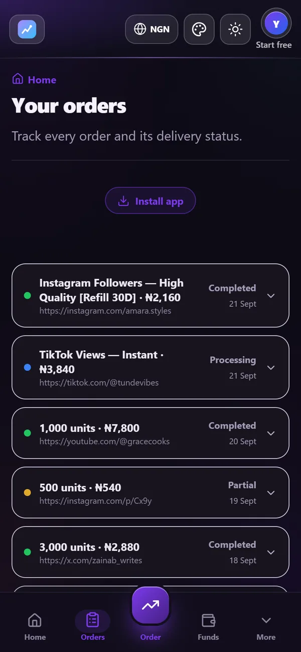 Order tracking with live status